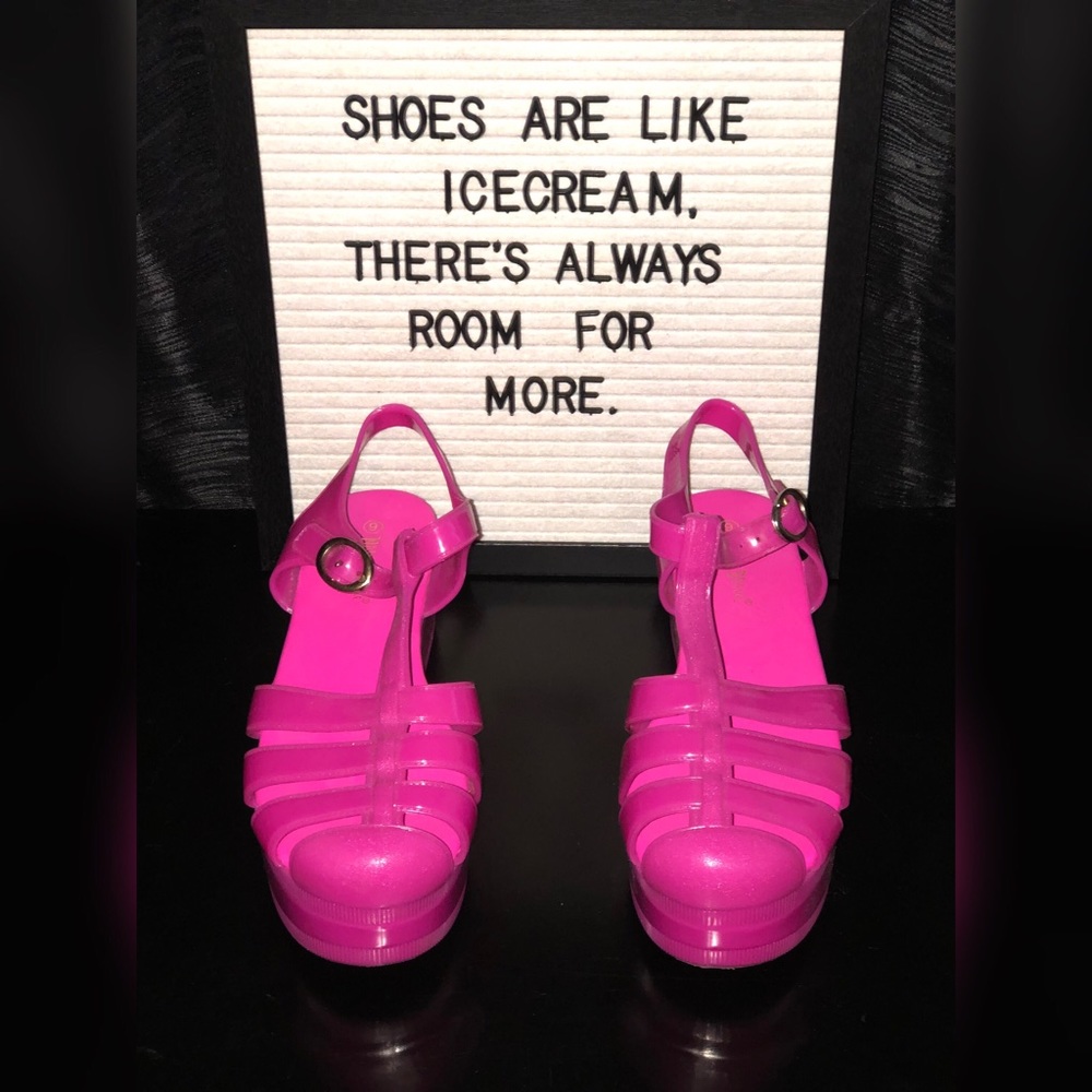 Hot pink wedge jelly sandals
